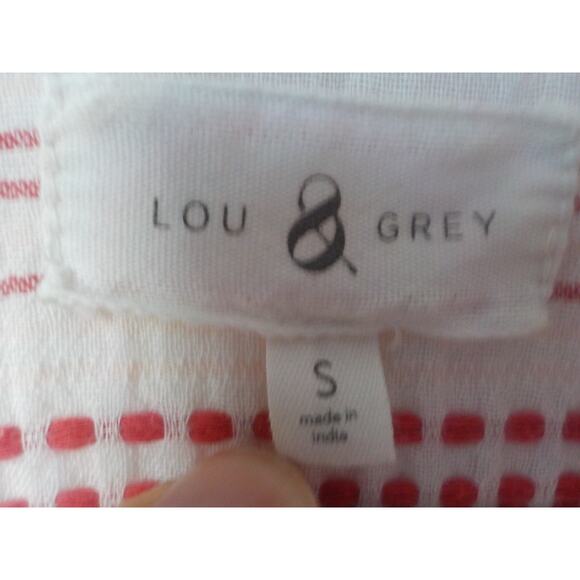 Lou Grey Loft Women Small Tunic Blouse V-Neck Ivory Red Stripe Pullover Cotton - Picture 7 of 12